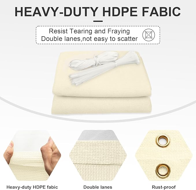 Cool Area Sun Shade Cloth with Grommets 13×13 FT Shade Panel Shade Tarp Screen Fabic for Outdoor Patio Pergola Cover Deck Garden, Butter Cream (Customized)