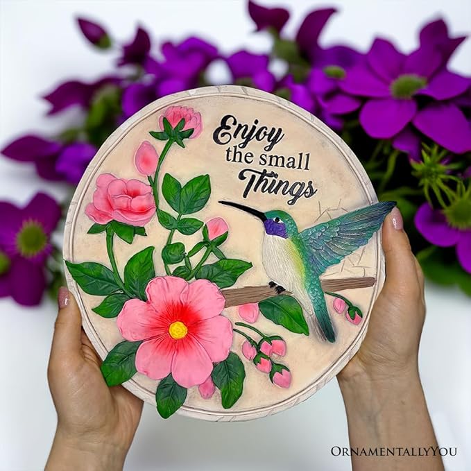 Elegant Resin Stepping Stone, Outdoor Garden Pathway Decoration (Enjoy The Small Things Hummingbird Stepping Stone, 9.5" Decorative Garden Appreciation Gift)