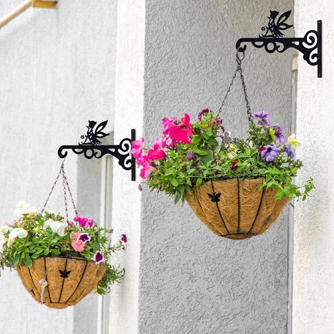 hogardeck Plant Hangers Outdoor Decor, 2 Pack 10??Metal Hanging Plant Bracket with Fairy for Garden Patio Yard Decor, Anti Rust Plant Hooks for Hanging Plants, Bird Feeder, Wind Chime, Lantern