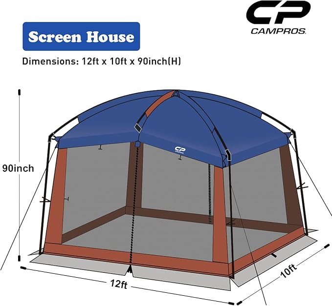 CAMPROS CP Screen House 12 x 10 Ft Screened Mesh Net Wall Canopy Tent Screen Shelter Gazebos for Patios Outdoor Camping Activities - Blue