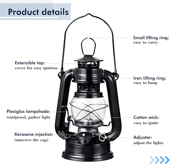 Honoson 4 Pieces Oil Lamp Hurricane Lamp Kerosene Lantern for Indoor Outdoors Decorative Hanging Oil Lantern with Wick for Hiking Emergency Camping Party Decoration(Black,8 Inch)