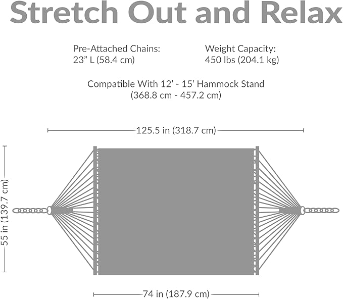 Sunnydaze Quilted Outdoor Hammock with Spreader Bars - Heavy-Duty 450-Pound Capacity Double Hammock for Outside - Sandy Beach