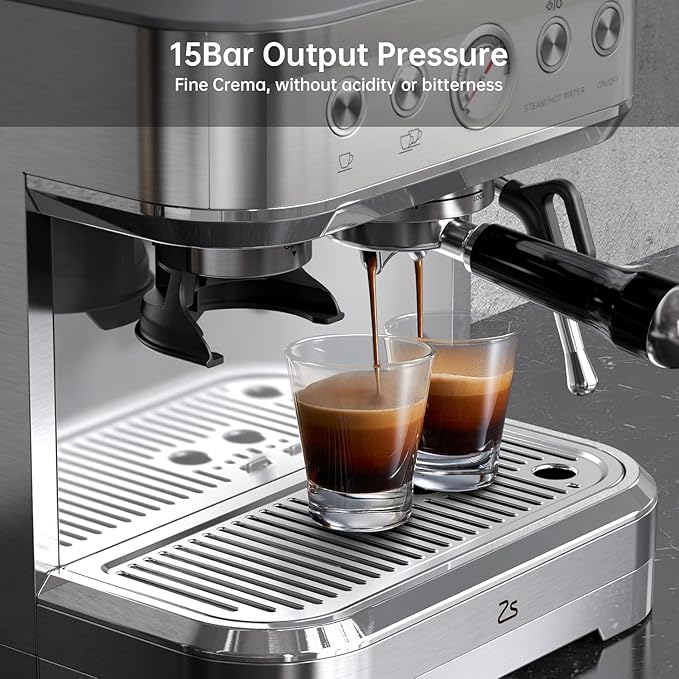 15 Bar Express Espresso Machine with Built-in Grinder,Stainless Steel Semi Automatic Espresso Maker,Dual PID Control, 80oz Water Tank,Heating, Milk Frother & Auto-Cleaning,for Lattes and Cappuccinos