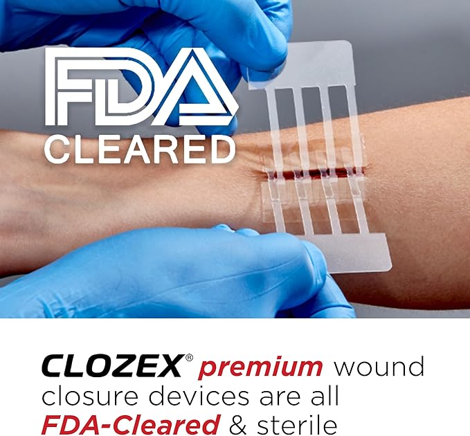 Clozex Emergency Laceration Closures - Repair Wounds Without Stitches, FSA HSA Eligible Skin Closure Device for 3 Individual Wounds Or Combine for Total Length of 4 1/4 Inches