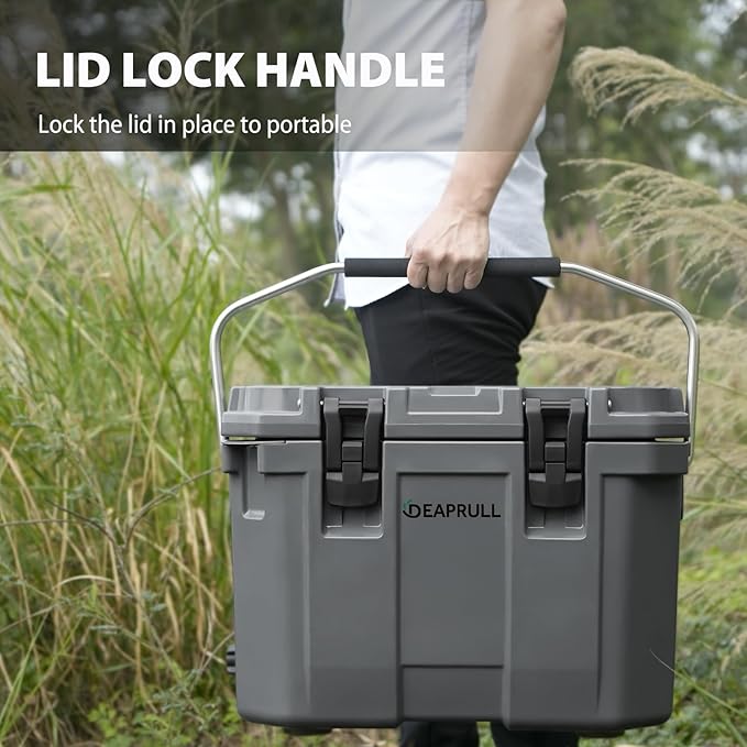 Hard Cooler, Insulated Ice Chest Box Holds Ice for More Days, Portable Cooler with Handle, Cup Holders, Double Latches for Camping Drink, Beach, Picnic, Fishing, Boat, Barbecue