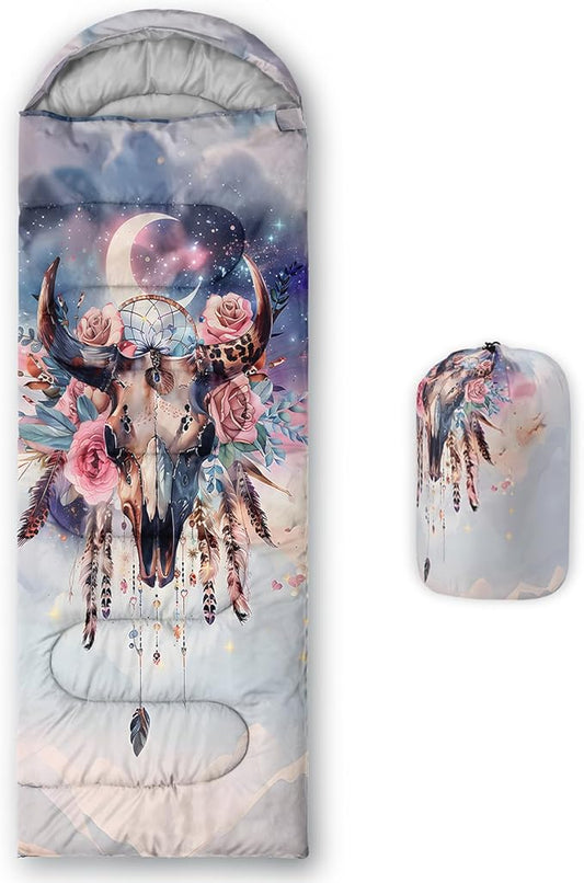 AILONEN Pink Lovely Rabbit Sleeping Bag for Girls Kids Adults,Warm and Cool Weather,Lightweight,Waterproof Backpacking,Cartoon Flowers Printed Bunny Sleeping Bag for Camping