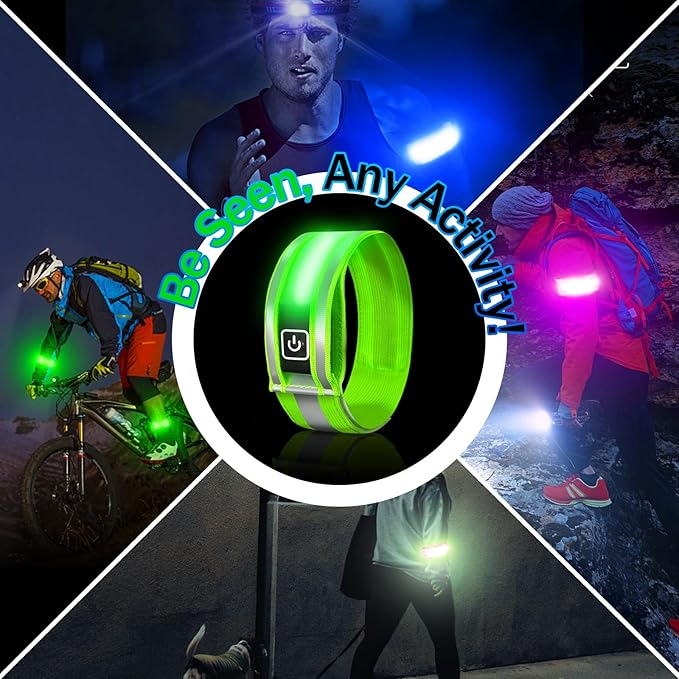 2 Pack Rechargeable LED Armbands for Running, High Visibility Reflective Running Gear, 6 Colors Light Up Armbands for Night Walking, Running Lights, Running Gift for Men Women