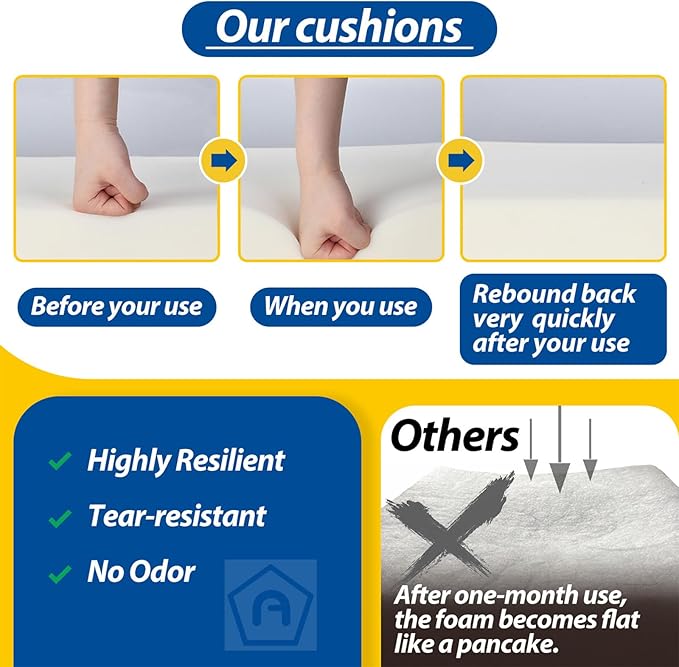 AAAAAcessories Outdoor Seat Cushions for Chairs, Waterproof, Fade-Resistant Patio Furniture Replacement Cushions, 18.5" x 16" x 3", Set of 2, Navy Blue