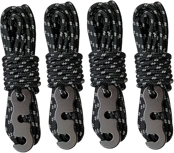 Tent Wind Ropes with Tensioners Cord Adjuster, 4pcs 13ft Reflective Rope for Camping, Hiking, Canopy Shelter, Outdoor Activity(Black)
