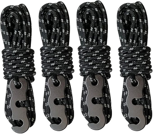Tent Wind Ropes with Tensioners Cord Adjuster, 4pcs 13ft Reflective Rope for Camping, Hiking, Canopy Shelter, Outdoor Activity(Black)