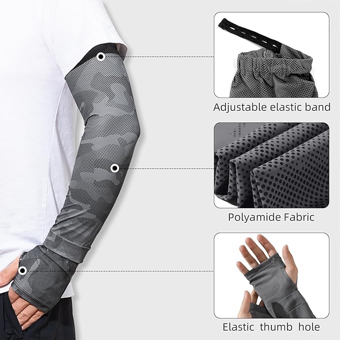 Grey UV Sun Protection Arm Sleeves for Men Women Teenager, Fishing Cycling Driving Ice Silk Cooling Arm Sleeves