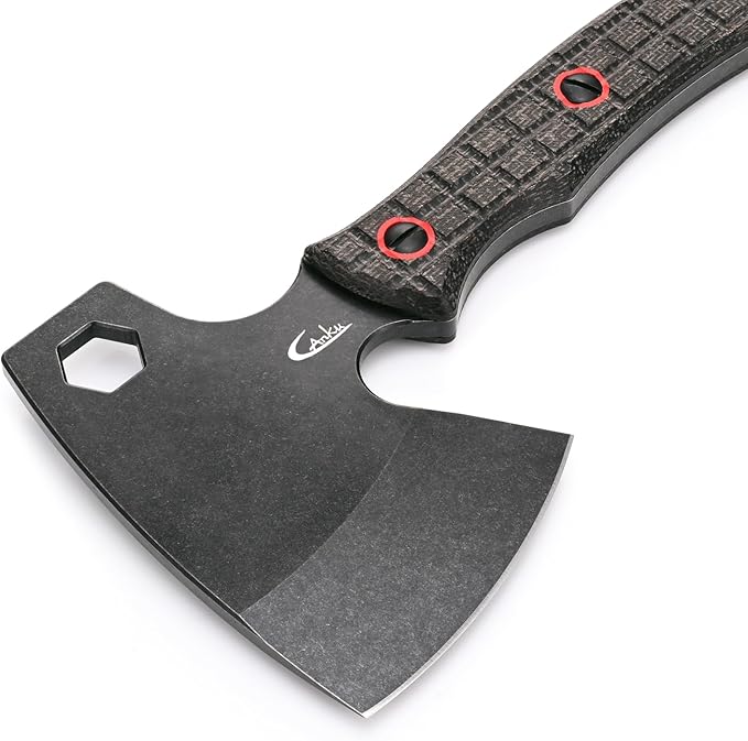 C1393 Camping Hatchet Survival Axe,DC53 Steel Blade with Micarta Handle Multitool Axe Hex Wrenches with Kydex Sheaths for Chopping Wood,Gardening,Outdoor Camping Hiking(Black)