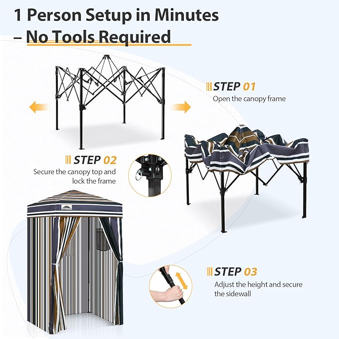 EAGLE PEAK Flex Ultra Compact 4x4 Pop-up Canopy, Sun Shelter, Changing Room, Portable Privacy Canopy Cabana for Pool, Fashion Photoshoots, or Camping, Brown Stripe
