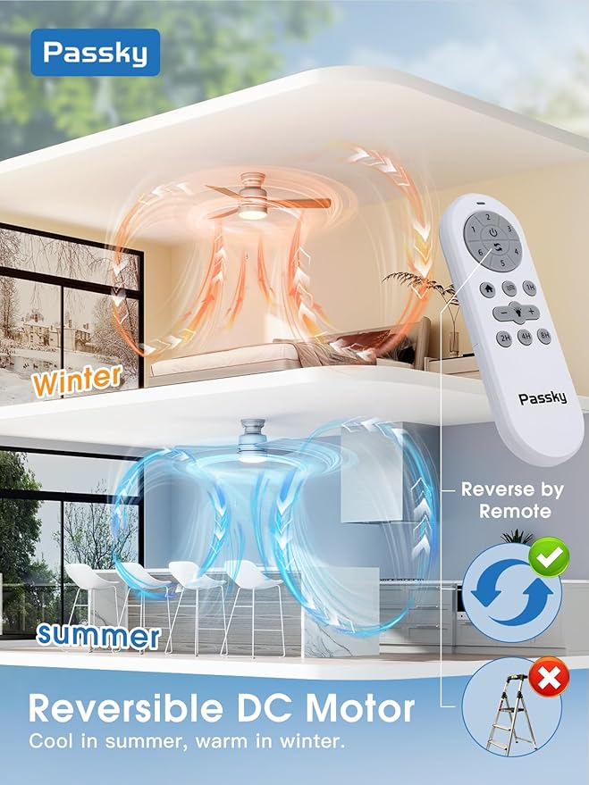 Ceiling Fans with Lights, 42 inch Low Profile Ceiling Fan with Pull Chain and Remote Control, Flush Mount, Reversible, 5CCT, Dimmable, Noiseless, Nickel Pull Cord Ceiling Fan for Bedroom