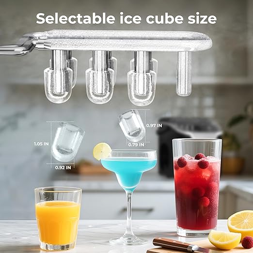 Countertop Ice Maker Machine – 8 Bullet Ice in 6 Mins, 26.5lbs/24Hrs Output – Self-Cleaning Portable Design with Selectable Ice Size & Touch Display for Home/Office/Bar