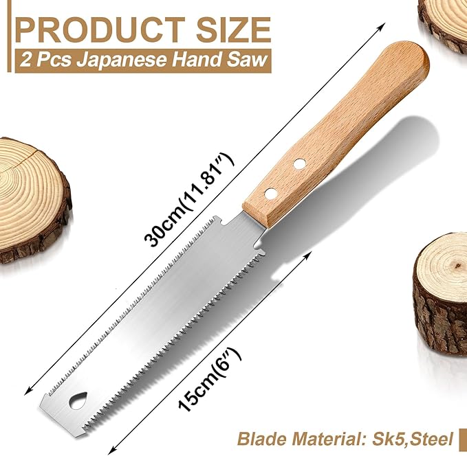 Gisafai 2 Pcs 6 Inch Small Woodworking Hand Saw Japanese Flush Cut Flexible Double Edge Tpi 17/14 Pull Woodworking Saw for Craft Mini Wood Handle Garden Trim for Hardwoods Softwoods DIY