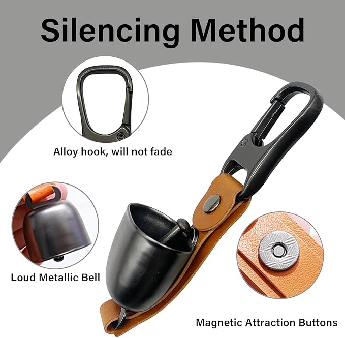 Bear Bell with Magnetic Silencer|Bear Bells for Hiking & Camping|Bear Deterrent Device with Emergency Whistle & Carabiner to Scare Animals|Bear Alarm for Outdoor Biking Fishing Climbing