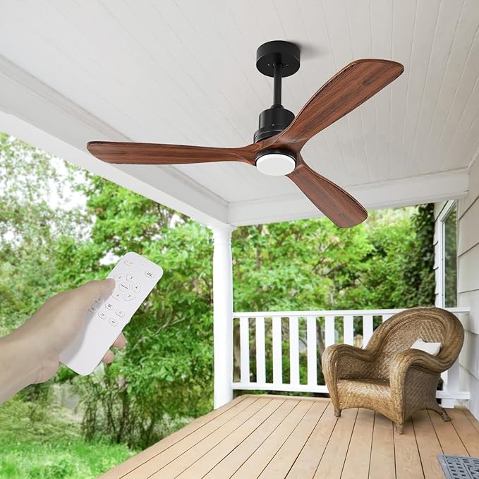 Obabala 42IN Ceiling Fans with Lights and Remote 3 Wood Blades Outdoor Ceiling Fans Noiseless DC Motor Modern Ceiling Fan for Patios Indoor Outdoor (Walnut, 42IN)