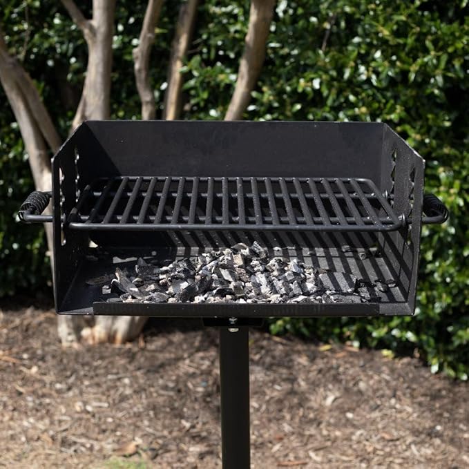 Ash & Ember Park-Style Grill, 384 Sq. In Jumbo Charcoal Grill with Base Anchor, 22.5"x16.5" Grill Grate, Single Post Outdoor Cooking Backyard BBQ, Camp Grilling Barbecues
