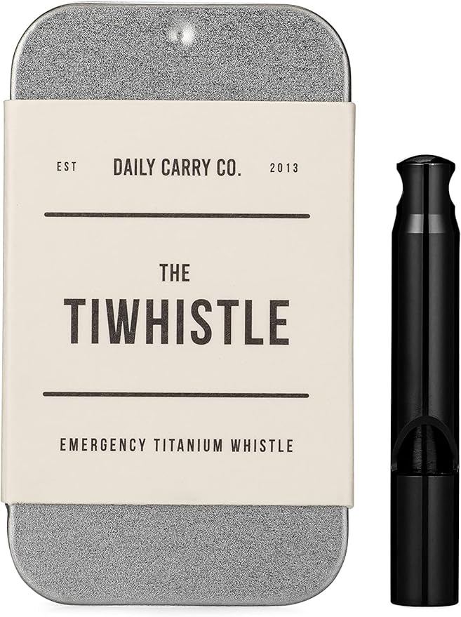 DAILYCARRYCO. Titanium Whistle for Emergency, Camping & Hiking Whistle, Pitched Whistle, Tiny Whistle Necklace, Small Whistle, Whistle for Life, Emergency Whistle Necklace, 120db Ultra Loud (Black)