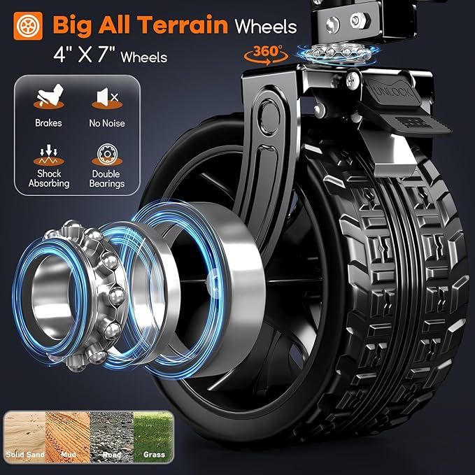 220L Collapsible Wagon Cart Foldable, 460LB Load Capacity Heavy Duty Folding Beach Wagons with Big All-Terrain Wheels, Utility Carts for Groceries, Camping, Sports - Grey&Purple