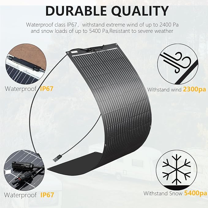 XINPUGUANG Flexible Solar Panel 100W 12V Monocrystalline Solar System kit,10A Charge Controller,Extension Cable, Charge for Boat, RV, Cabin, Camper,12v Battery (100W Solar Panel kit)