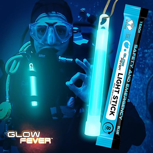 Glow Fever Emergency Safety Military Grade 6'' Lightsticks, Light Up Ultra Bright Glow Sticks with 8 Hours Duration. for Hiking Party Camping Blackouts Hurricane Shelter Survival Kit (Blue, 30PCS)