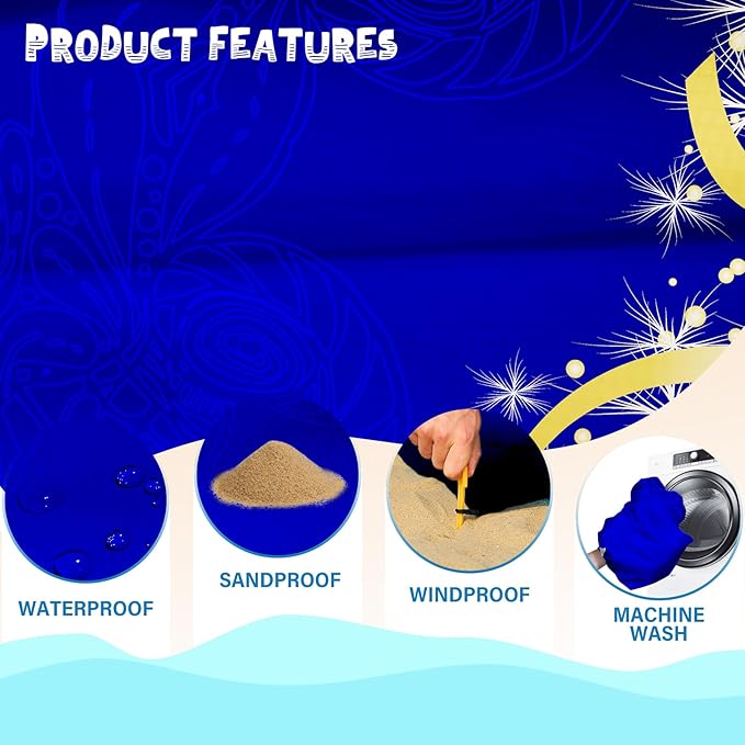 Beach Blanket Waterproof Sandproof 1-7 Adult Oversized 78 '' × 81 '' Lightweight Durable Compact Sand Free Beach Mat for Travel Camping Hiking Picnic Blanket Extra Large