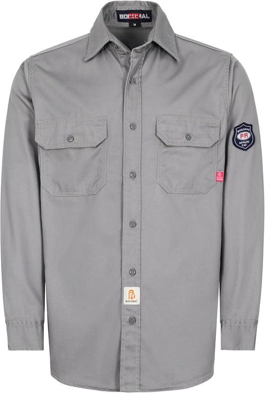 BOCOMAL FR Shirts Flame Resistant 100% C NFPA2112 7.5oz Men's Fire Retardant Welding Shirt