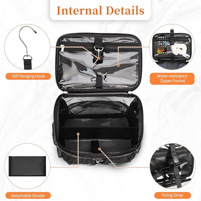 CUBETASTIC Shower Caddy Portable Mesh Shower Tote for Bathroom, Gym, Travel, Camping - Quick Dry Hanging Organizer Toiletry Bag with Handle for College Dorm Room, Men & Women (A# Black, 9.8")