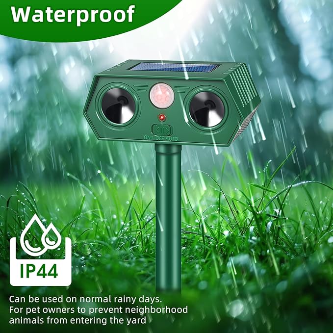 4 Pack Solar Ultrasonic Animal Repellent Outdoor,Cat Deterrent Deer Repellent Devices with Motion Detection,Waterproof Repeller for Raccoon Squirrel Rabbit Dog Skunk,Yard Garden Protection