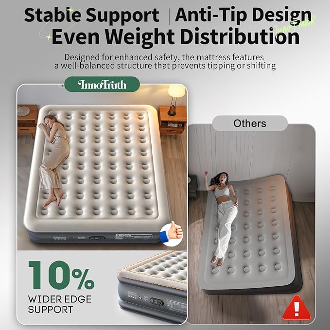 InnoTruth Cal King Size Air Mattress with Built in Pump, Famiy Choice Award Winner, Inflatable Mattress Ideal for Taller Person, 18" Raised Self Inflating Blow up Air Bed for Guests & Home, 700lbs