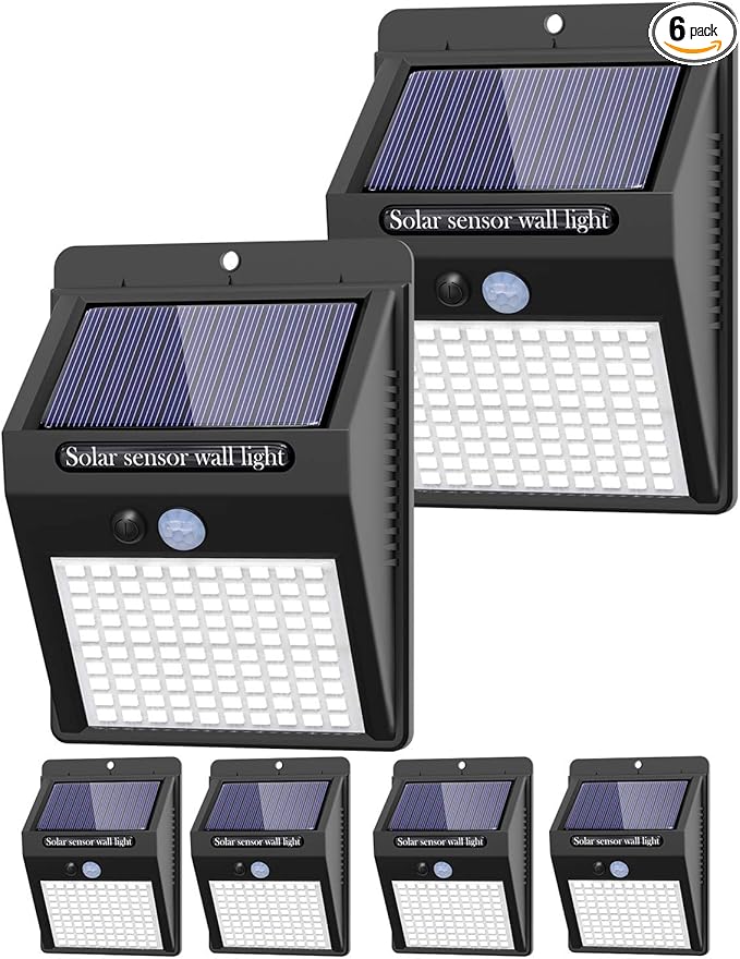 6 Pack Solar Lights Outdoor, 3 Modes/100LED Solar Security Lights Wireless IP65 Waterproof Solar Motion Lights Outdoor Solar Wall Lights Outdoor Lights for Front Door, Backyard, Garage, Deck…