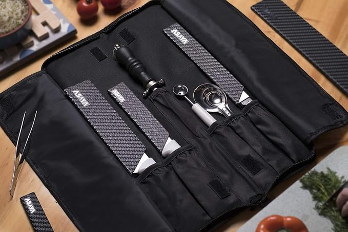 Asaya Chef Knife Roll Bag - 12 Pockets for Knives and Kitchen Utensils - Lightweight, Durable, and Stain Resistant Nylon - Perfect for the Traveling Chef - Knives not Included