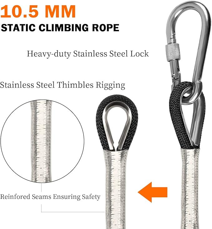 AOLEBA 10.5 mm Static Climbing Rope 10M(32ft) 20M(64ft) 30M(96ft) 50M(160ft) 70M(230ft) Outdoor Rock Climbing Rope, Escape Rope Ice Climbing Equipment Fire Rescue Parachute Rope
