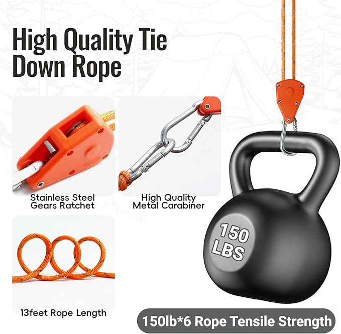 13ft Adjustable Outdoor Windproof Rope Ratchet Strap Tie Down Straps Small Mini Reflctive Paracord Rope Tent Hanger Grow Light Kayak 5/32" Red 6 Pack