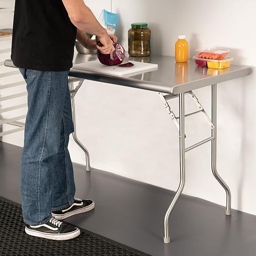 HARDURA Folding Stainless Steel Table 30X48 Inches with Legs NSF Commercial Portable Folding Prep Table for Restaurant Kitchen Home and Hotel