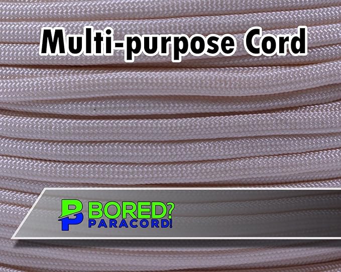 BORED? PARACORD! 550 lb Paracord - Ideal for Crafting, Camping, DIY Projects, Active & Military Outdoors - Strong Survival Rope - Tactical Parachute Cord Type III - Cream 50 Feet