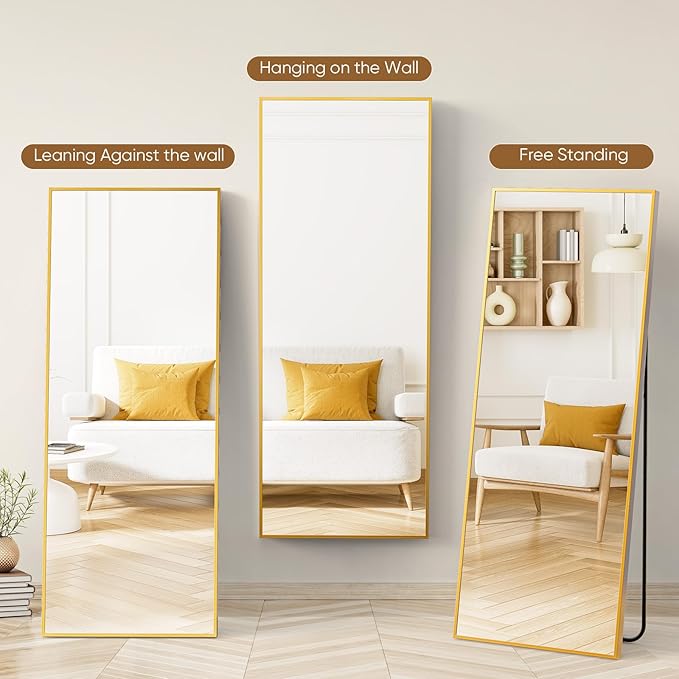 Full Length Floor Mirror, 71'' x 26'' With Aluminum Alloy Thin Frame - Hanging or Leaning for Wall, Bedroom, Dressing - Home Decor, Gold