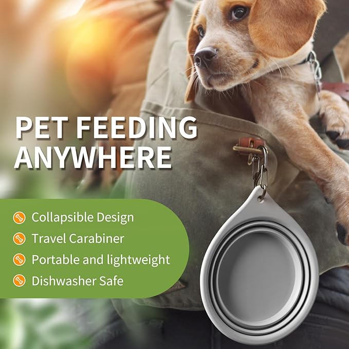 Dog Bowl Pet Travel Collapsible Bowls 2 Pack, Portable Foldable Cats Dogs Water Dish Puppy Bowl for Walking Parking Traveling, Silicone One-Piece Molded Rim No Fall Off or Crack BPA Free