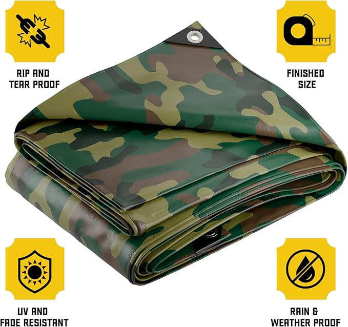 Core Tarps Extreme Heavy Duty 20 Mil Tarp Cover, Waterproof, UV Resistant, Rip and Tear Proof, Poly Tarpaulin with Reinforced Edges for Roof, Camping, Patio, Pool, Boat (Camouflage/Green 10′ X 20′)