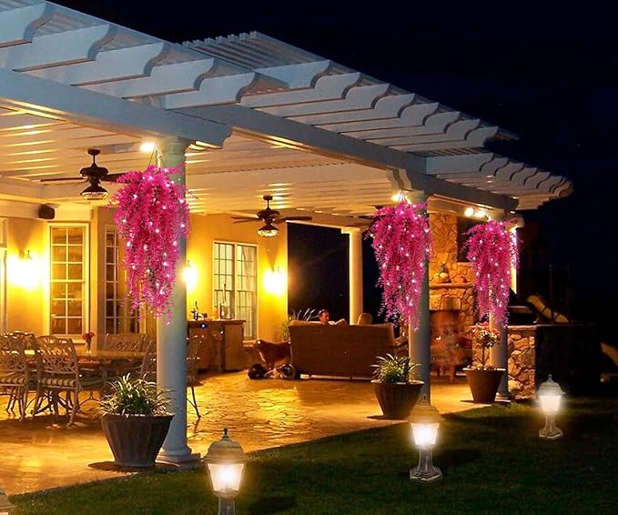 Hanging Geenery Faux Hanging Plants Outdoor Wall Decor Hanging Monkey Grass Artificial Hanging Plants Indoor Plastic Plants for Indoor Bedroom Wall Decoration Outdoor Porch Wedding Decor(Pure Fuchsia)