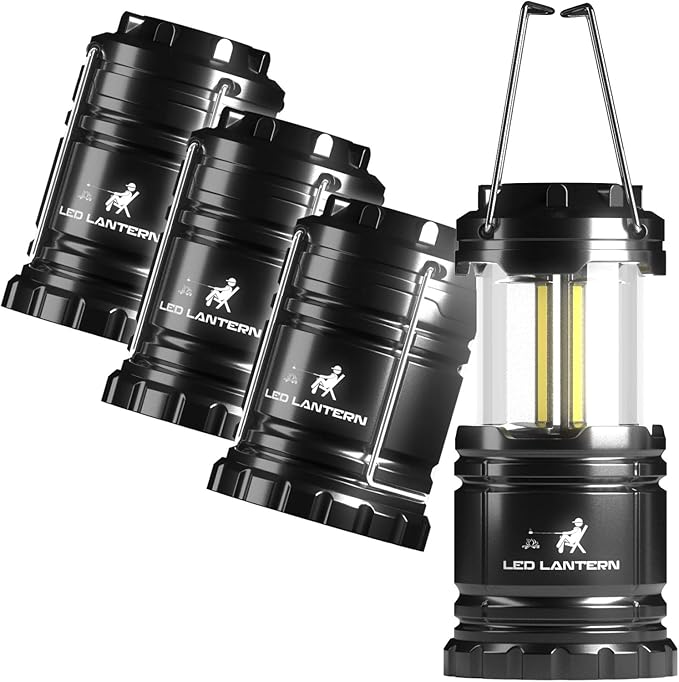 MalloMe LED Camping Lantern Flashlights 2 Pack & 4 Pack - Super Bright - 350 Lumen Portable Outdoor Lights (Black, Collapsible)