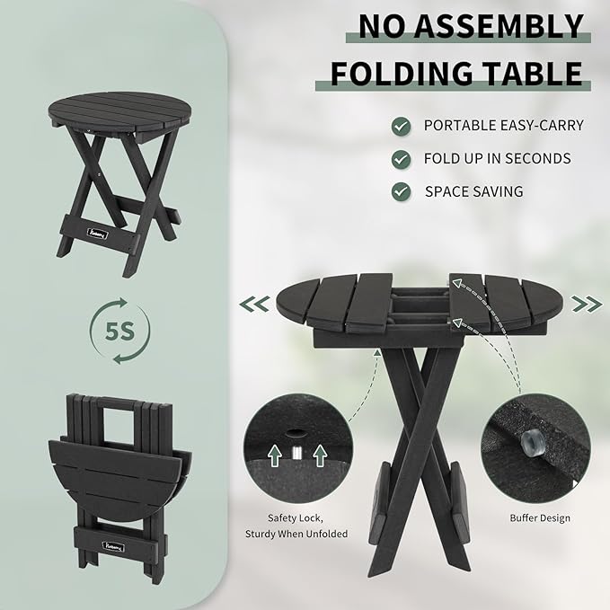 FUNBERRY Outdoor Folding Adirondack Side Table, No Assembly Portable Patio End Tables HDPE All Weather