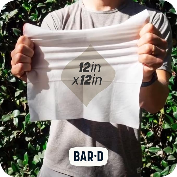 Bar-D Cleansing Face & Body Wipes for Women and Men - Individually Wrapped Biodegradable Shower Wipes, 12x12 Inch, Pack of 20 (20 Count/Box), Unscented