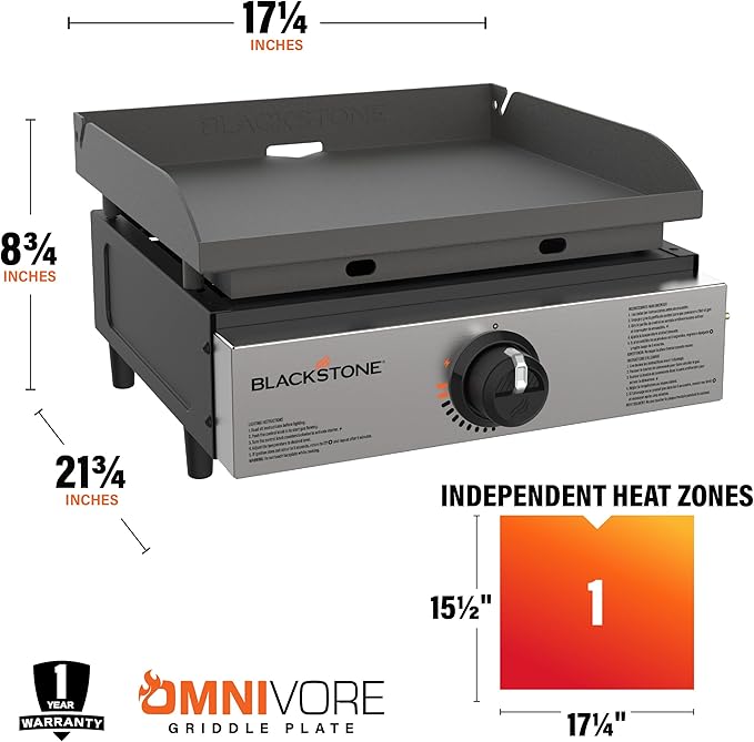 Blackstone 1971 Original 17” Tabletop Griddle with Stainless Steel Front Plate, Powder Coated Steel, Black