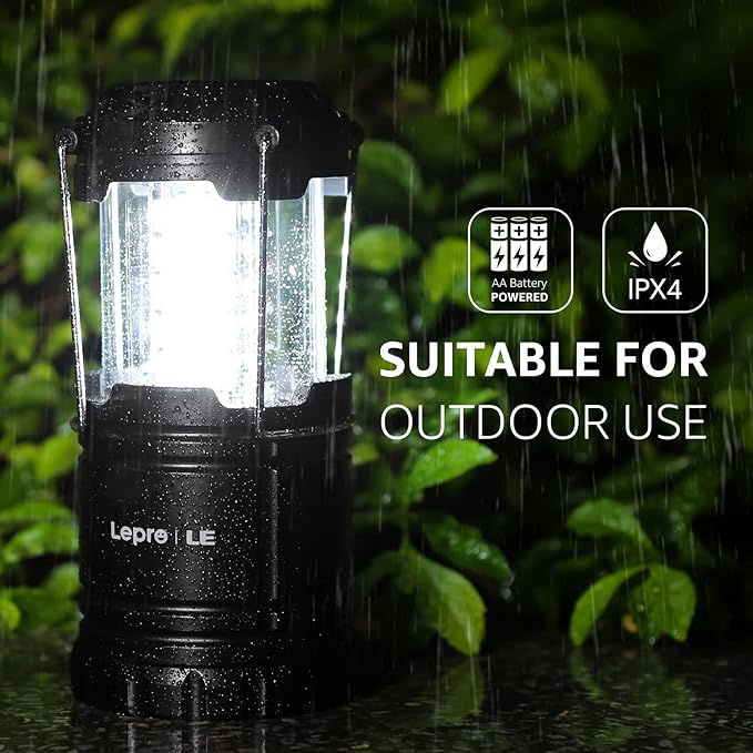 Lepro LED Camping Lanterns Battery Powered, Collapsible, IPX4 Water Resistant, Outdoor Portable Lights for Emergency, Hurricane, Storms and Outages