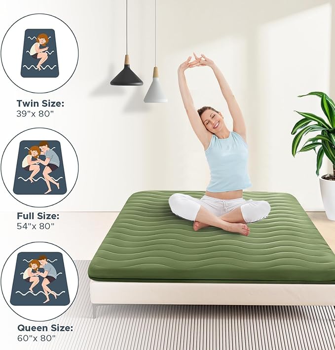 Japanese Floor Mattress, 100% High Density Comfortable Foam, 4" Thicken Foldable Mattress Tatami Mat Sleeping Pad, Ideal for Comfort and Support, Kids Floor Lounger Camping Bed Sofa, Green, Queen