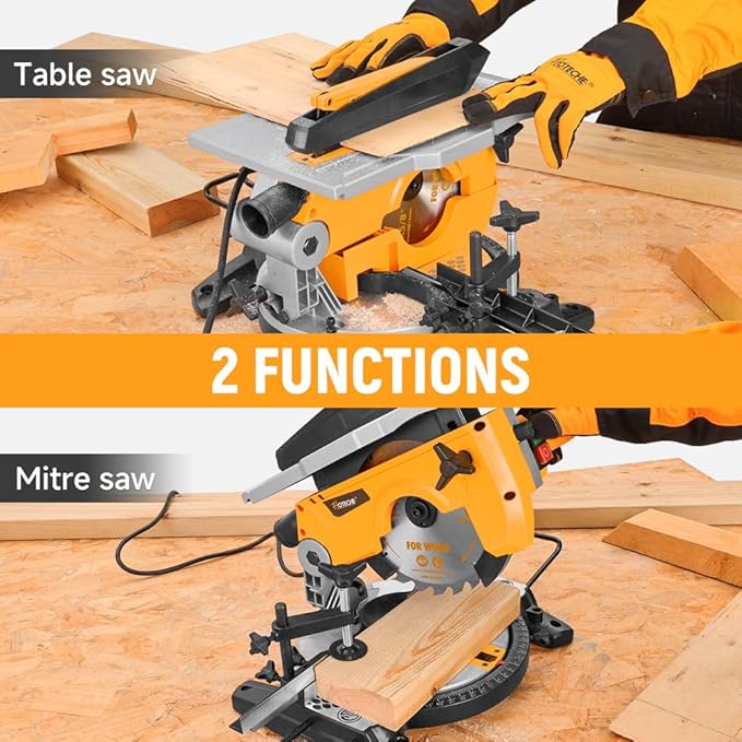 Hoteche 8-1/4-Inch 2-in-1 Compound Miter Saw & Table Saw – 10A Dual-Function Power Tool for Wood and Metal Precision Cutting