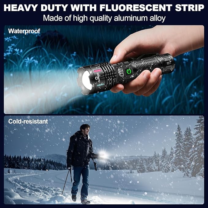 Esgreen Rechargeable Flashlights High Lumens 2000 Single 2 Modes, Super Bright LED Flashlight USB C Long Distance 3280ft, Powerful Long Lasting 10H Heavy Duty Strong Flash Light for Camping Hiking